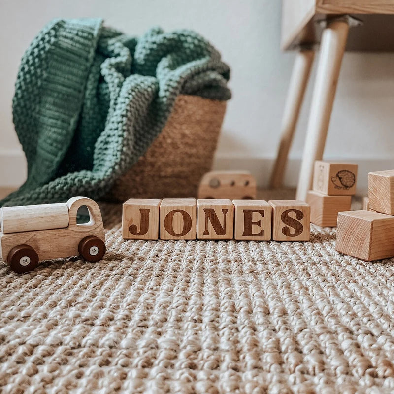 Personalized Retro Wooden Baby Blocks | Nursery Decor & Gift Personalized Baby Blocks Peaceful Pleasures Health and Wellness