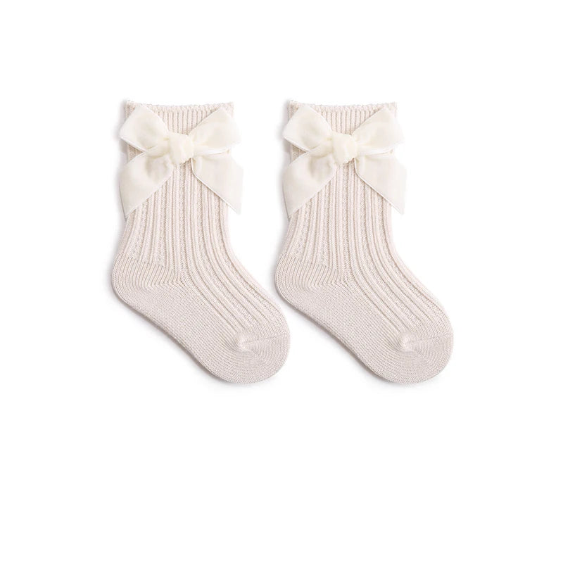 Baby Girls Christmas Knit Socks – Thick Bow Cotton, Ages 0–5Y