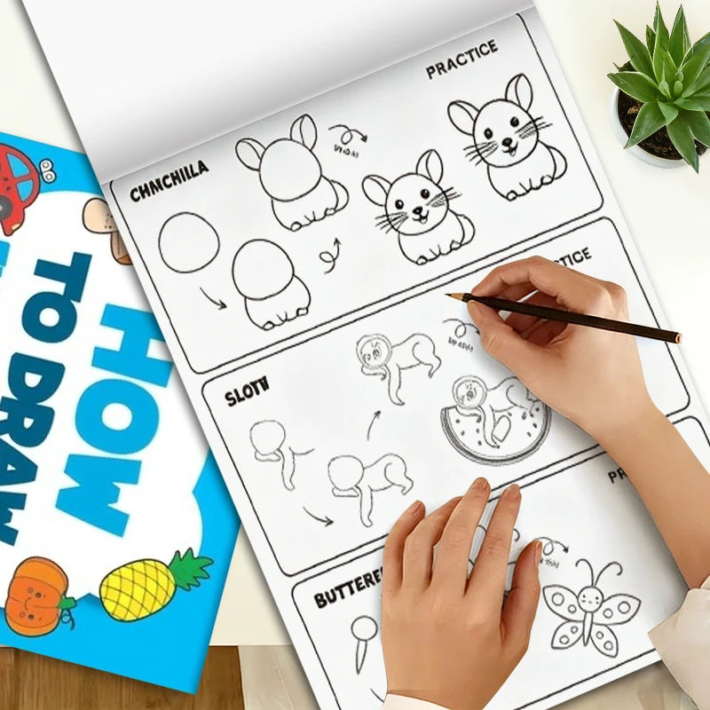 32-Page Children's Coloring Book 4-Step Guide Complete Drawing How