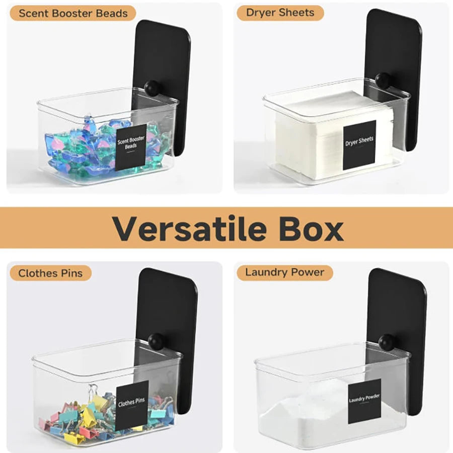 Clear Acrylic Dryer Sheet Holder with Lid & Labels – Fabric Softener Dispenser for Laundry Room Organization