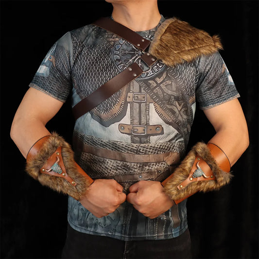 Halloween Props Medieval Warrior Women Armour Costume Cosplay LARP Peaceful Pleasures Health and Wellness Style D 3PCS One Size