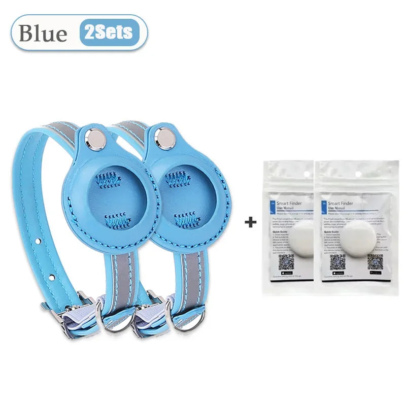 Leather Pet Collar with Apple AirTag Holder | Dog & Cat