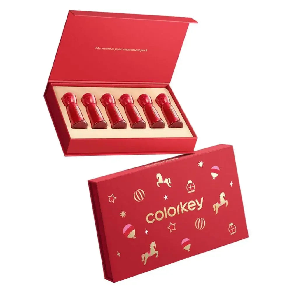 COLORKEY [Year of the Horse Limited Edition] Water Mist Lip Glaze Set Unique Gift Box Matte Velvet Lipstick Eyeshadow Makeup Peaceful Pleasures Health and Wellness Mini Lipstick Set