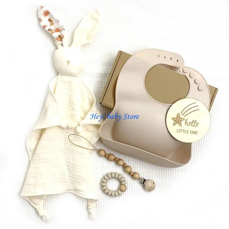 Baby Bath Toy Set – Wooden Rattle Bracelet & Silicone Teether