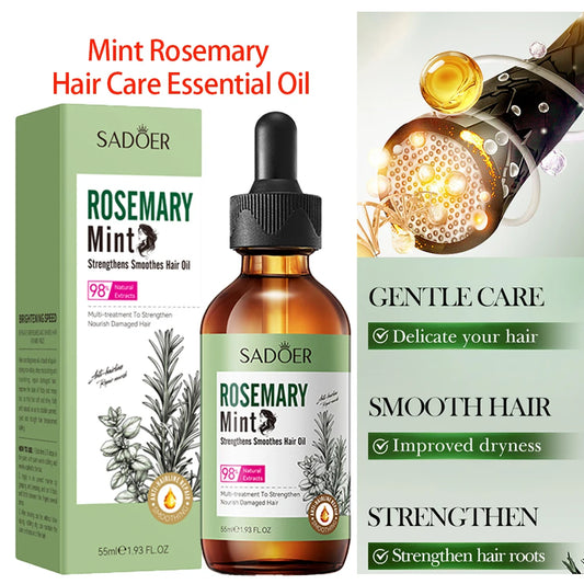 55ml Mint Rosemary Hair Care Essential Oil Hydrate Smooth Repair Hair Damage Strengthen Hair Roots Improve Hair Care Oil Peaceful Pleasures Health and Wellness