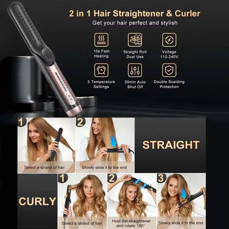 Planchas De Cabello Private Label Ceramic Flat Iron Professional 2 in 1 Curling Iron Hair Curler Straightener Peaceful Pleasures Health and Wellness