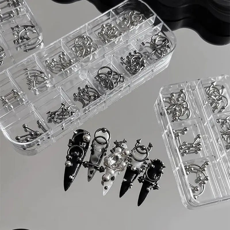 3D Punk Metal Nail Charms Retro Circle Black White 30/60pc