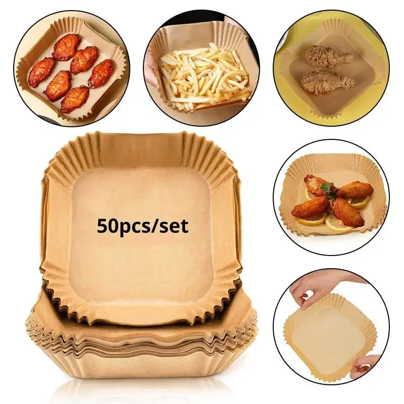 25/50/100pcs/set Air Fryer Disposable Paper Parchment Wood Pulp Steamer Cheesecake Air Fryer Accessories Baking Paper For Peaceful Pleasures Health and Wellness 50 pieces 50pcs