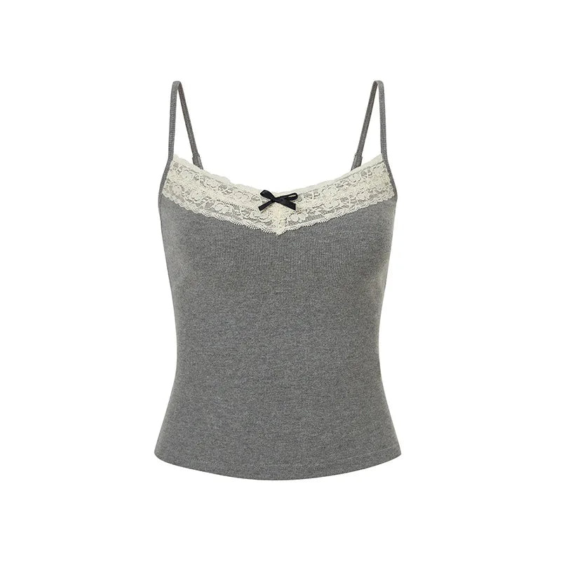 Women's Bow Lace Corset Camisole Crop Top with Chest Pad