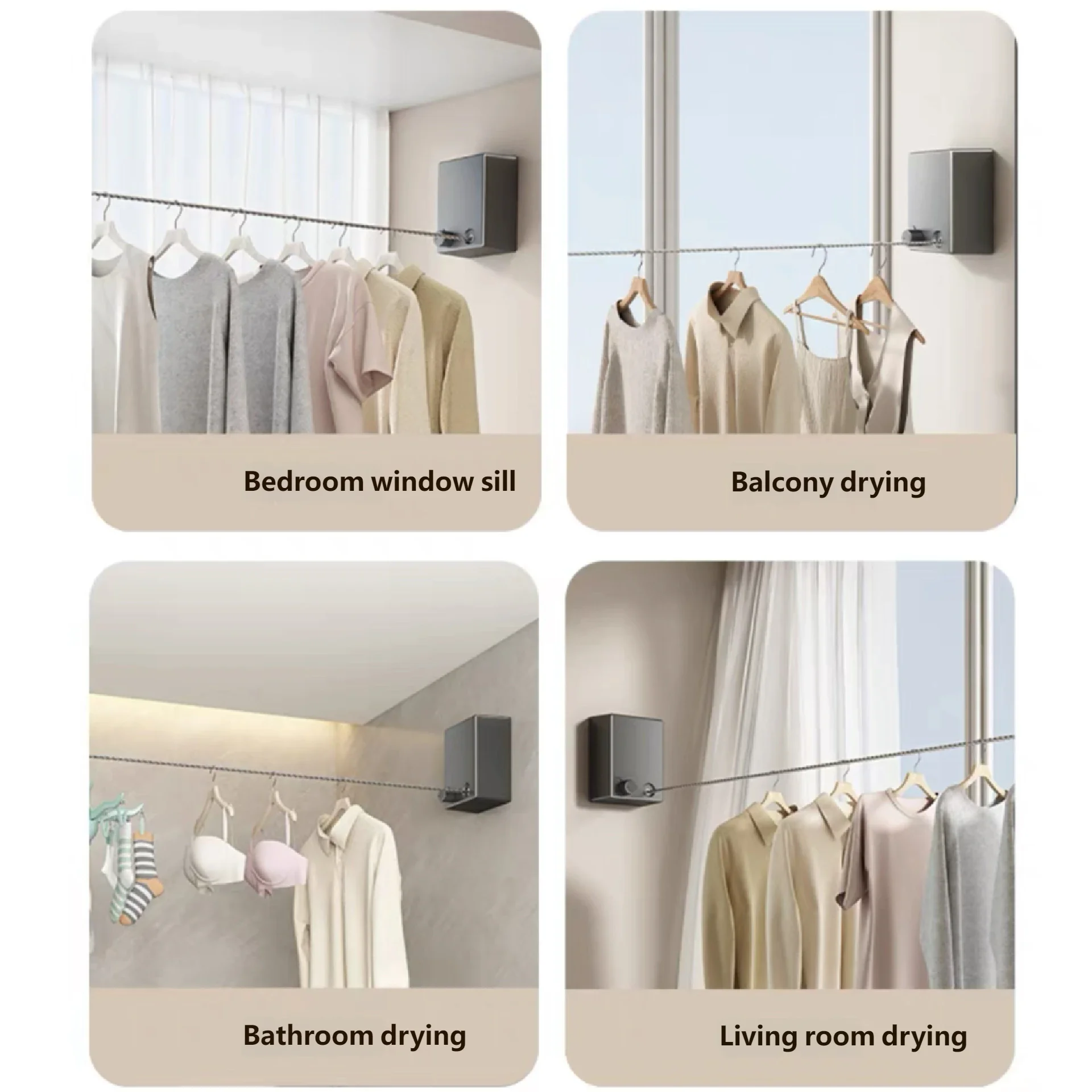 Retractable Clothesline Wall-Mount Space-Saving Drying Rack Retractable Clothesline Peaceful Pleasures Health and Wellness