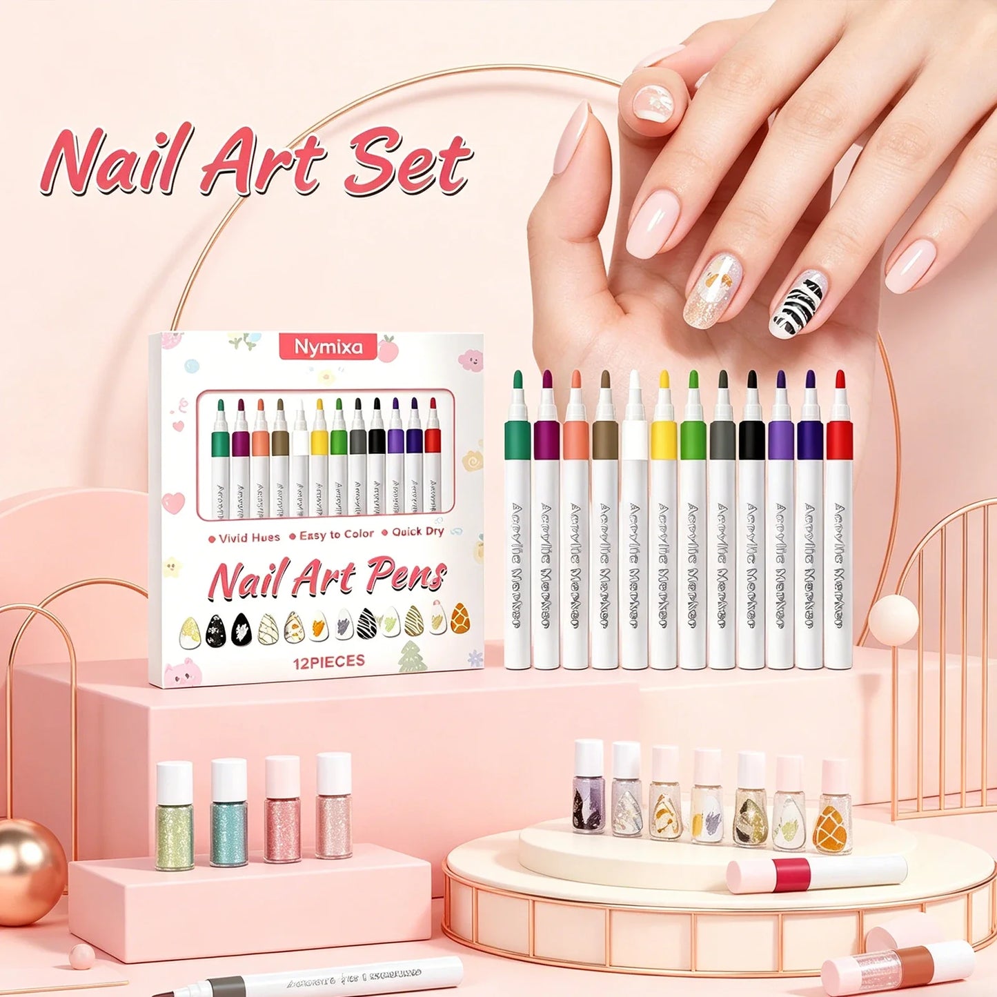 12pc Multi Color Nail Art Pen Set – Waterproof DIY Manicure Kit