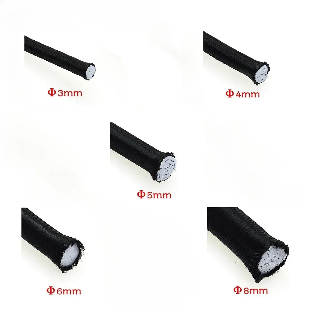 Black Elastic Cord for Sewing – 3/4/5/6/8MM, 10M per Pack