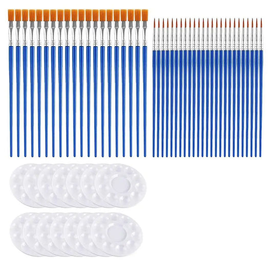 A36T-150Pcs Paint Brushes Palettes Set, Including 100Pcs Nylon Painting Brush And 50Pcs Round Plastic Paint Tray Palette Peaceful Pleasures Health and Wellness As Shown