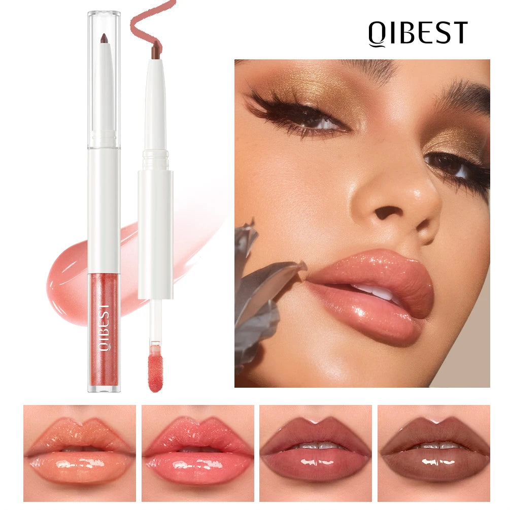 QIBEST Double Ended Mirror Lipgloss Lipliner Pen Lasting Water Light Lip Gloss 2 In 1 Makeup Matte Lipliner Pencil Contour Stick Peaceful Pleasures Health and Wellness