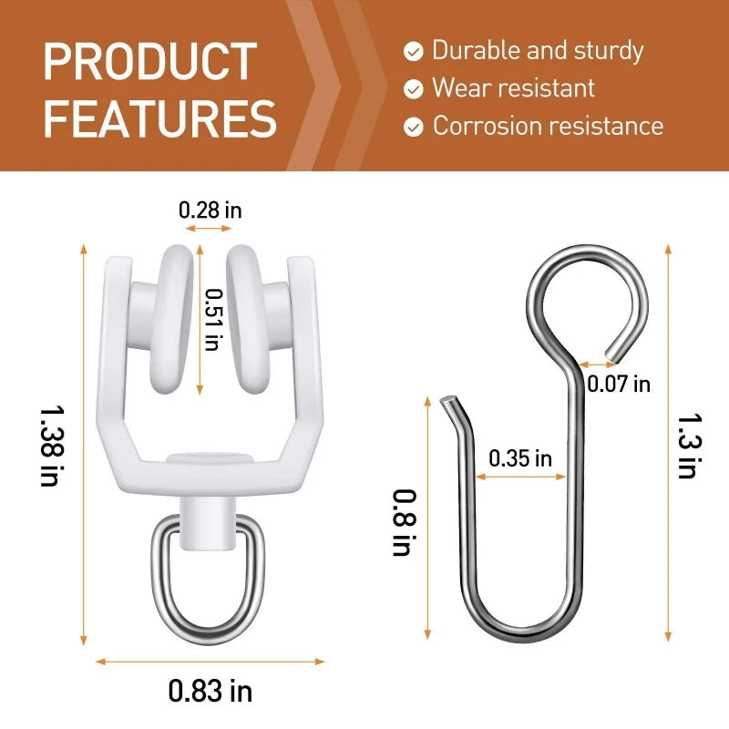 50Pcs S-Shape Curtain Track Hooks & Plastic Glider Rollers Set