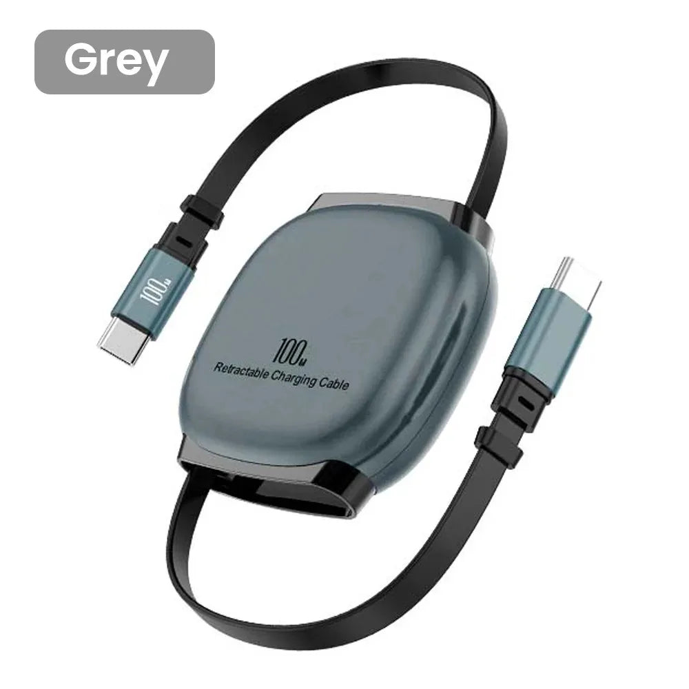 100W USB-C Retractable Fast Charging Cable with Storage Box