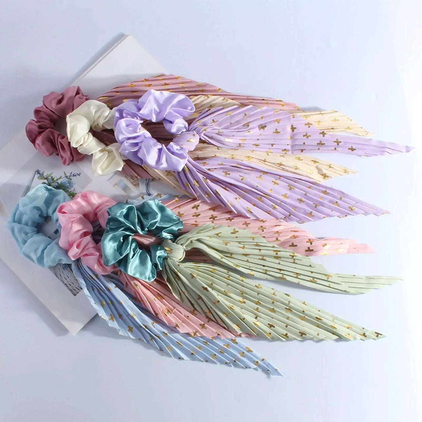 Flower Print Long Scrunchies & Hair Ties for Women – Elastic
