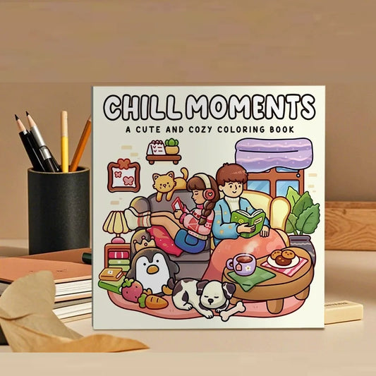 CHILL MOMENTS Coloring Book Adults Featuring Cute Cozy Daily Peaceful Pleasures Health and Wellness