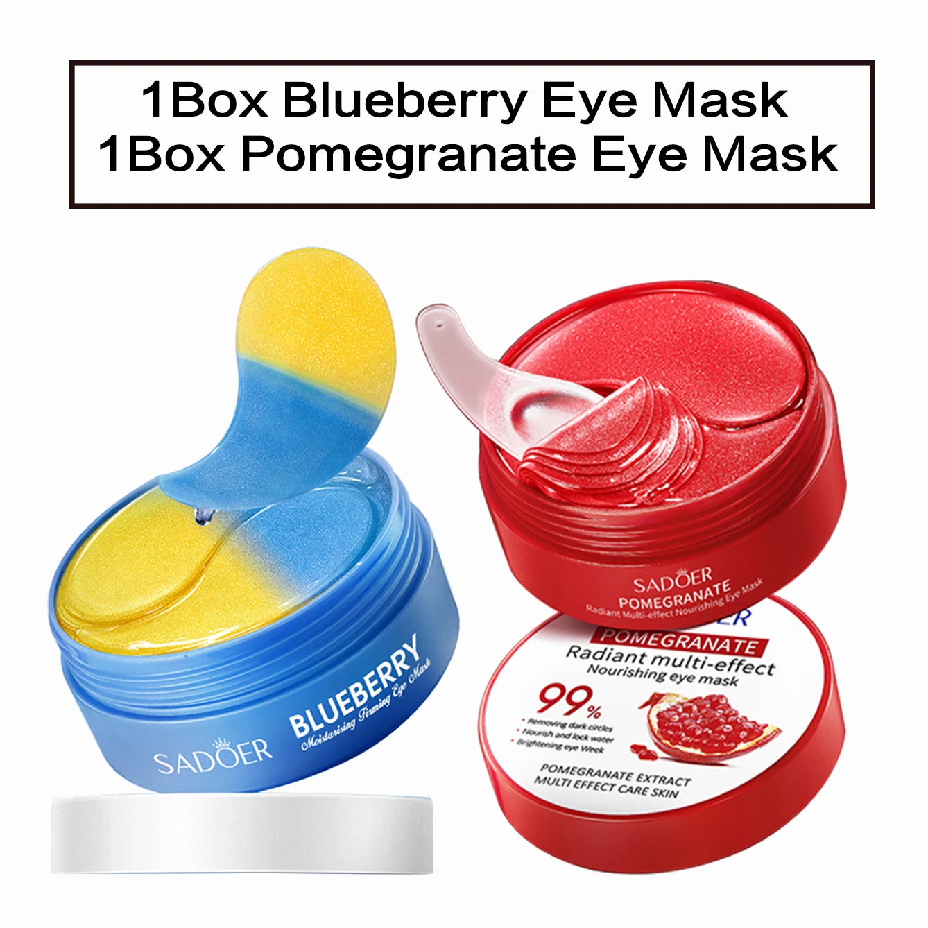 Pomegranate Eye Mask Multi-Effect Nourishing And Moisturizing Eye Patch for Hydrating the Eye Area 60pcs/bottle-1 bottle Peaceful Pleasures Health and Wellness 2boxes Mix 80G