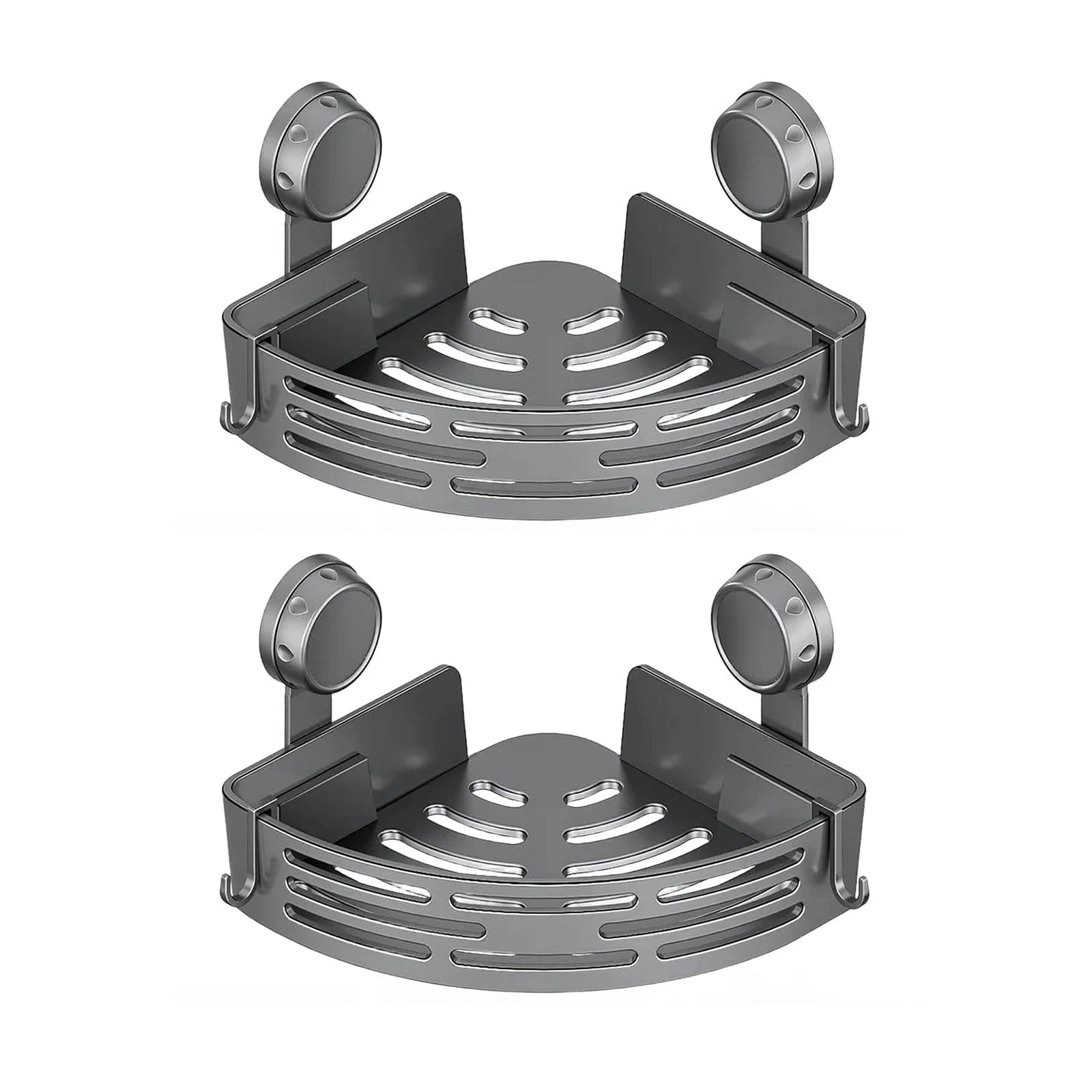 Corner Suction Cup Shower Caddy with Hooks No Drilling Removable Bathroom and Kitchen Storage Organizer for Bathrooms Storage Peaceful Pleasures Health and Wellness Gray Bouble-layer