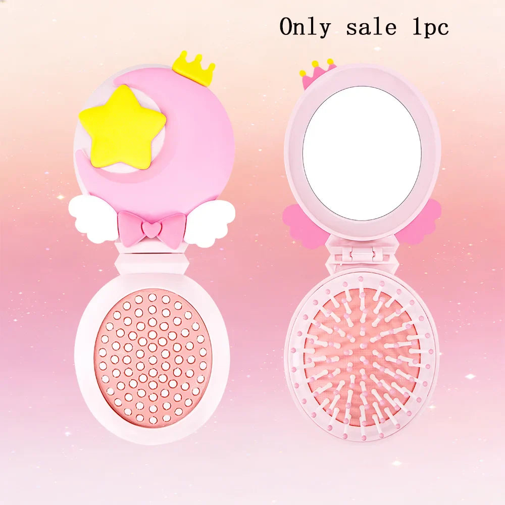 Magic Folding Mirror Comb – Moon & Star 2-in-1 Hair Brush