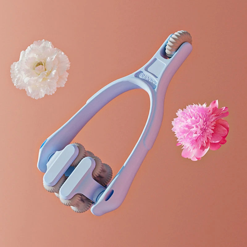 Finger Massager Dual-Row Roller Design Easy Use Relieve Finger Fatigue Portable Finger Joints Massager With Elastic Handle Peaceful Pleasures Health and Wellness Light blue