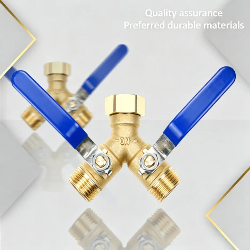 Brass 2-Way Garden Hose Splitter 3/4" Long Handle Valve