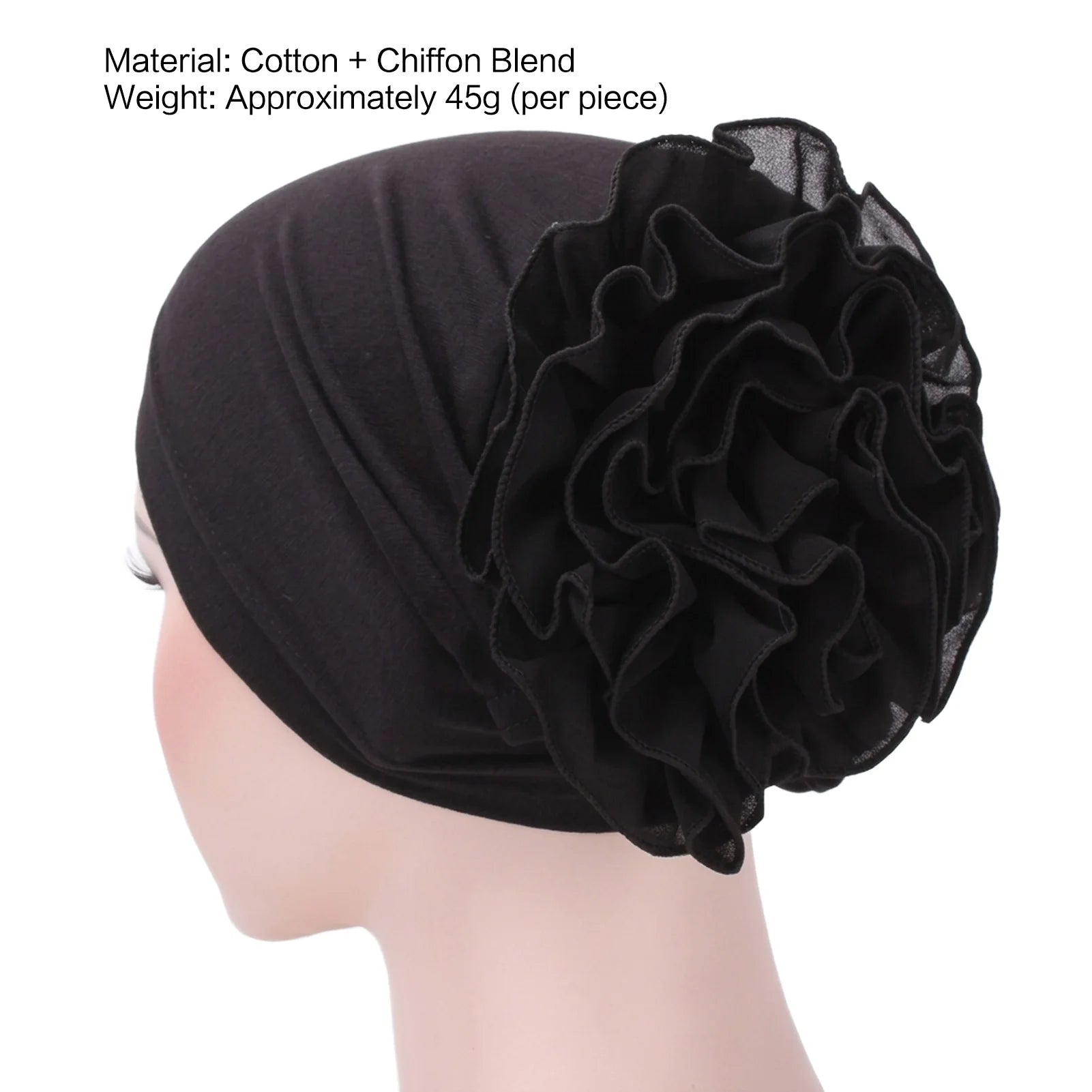 Muslim Women's Chiffon Large Flower Headwrap Scarf Hat Lightweight Breathable Cotton Blend Hijab Peaceful Pleasures Health and Wellness
