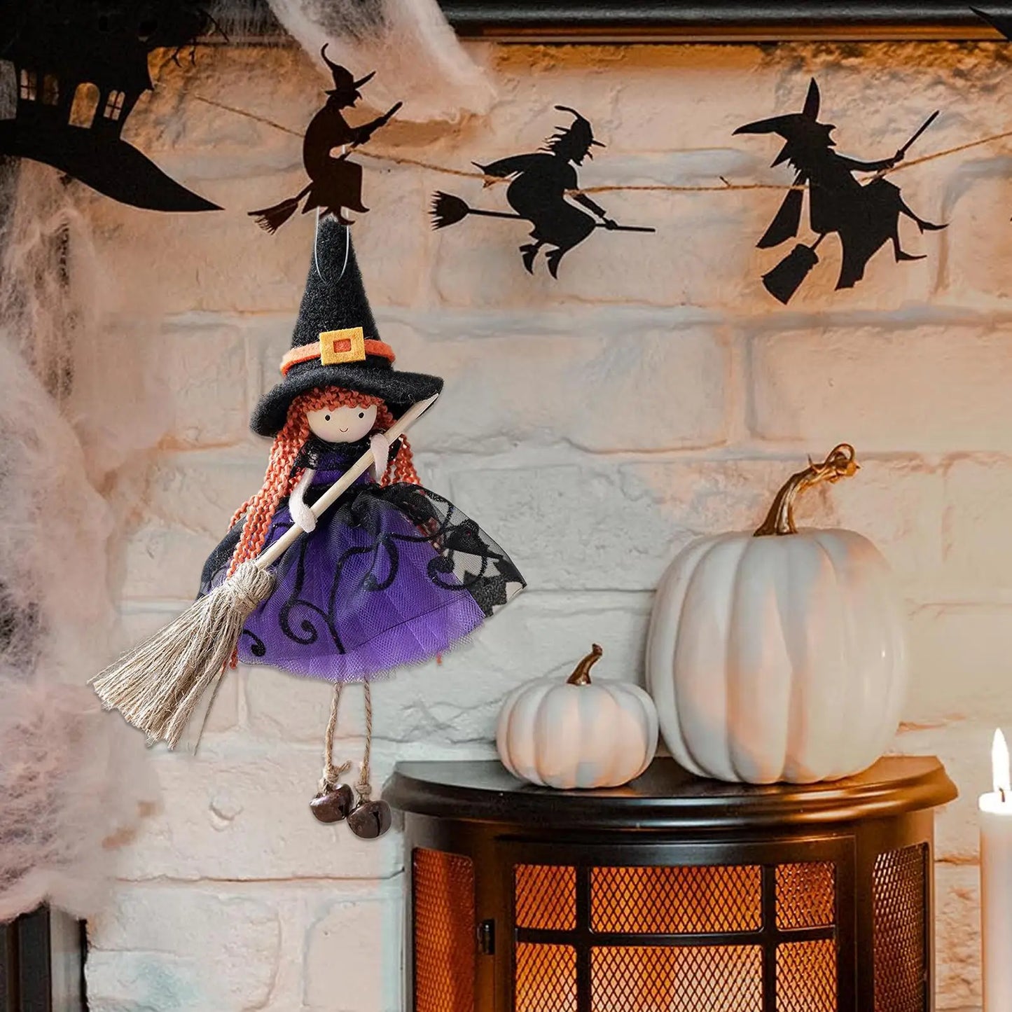 Witch Doll Hangable Witch Doll Ornament Scary Collectible Figurine Decoration for Holiday Party Window Garden Patio Outdoor Peaceful Pleasures Health and Wellness