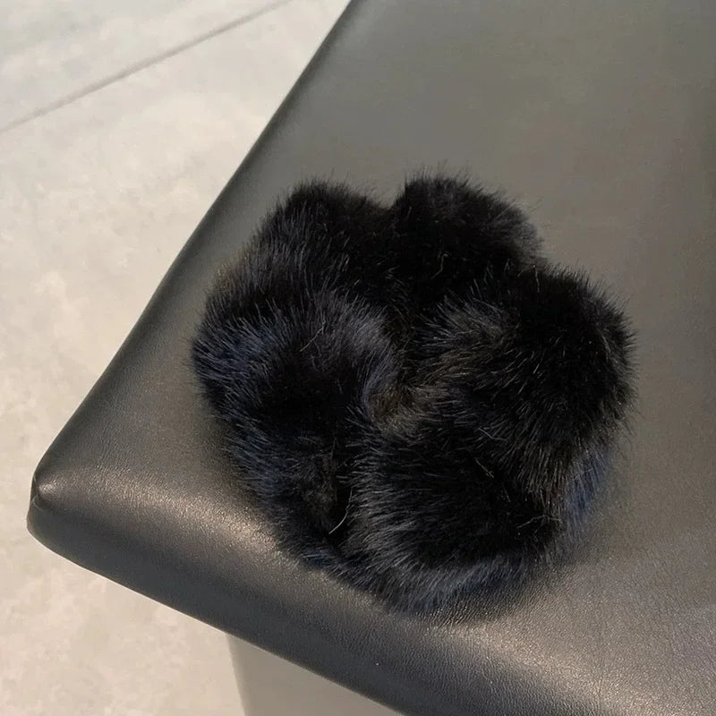 Autumn Winter High-quality Faux Mink Fur Pleated Large Intestine Hair Band Versatile and Elegant with Soft and Fluffy Hair Tie Peaceful Pleasures Health and Wellness black