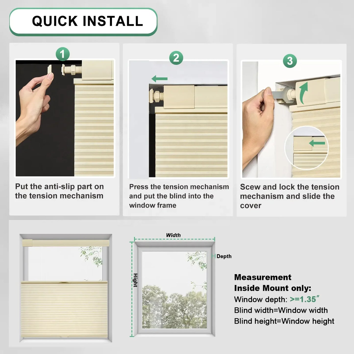No-Drill Honeycomb Blinds | Thermal UV Blocking Bedroom