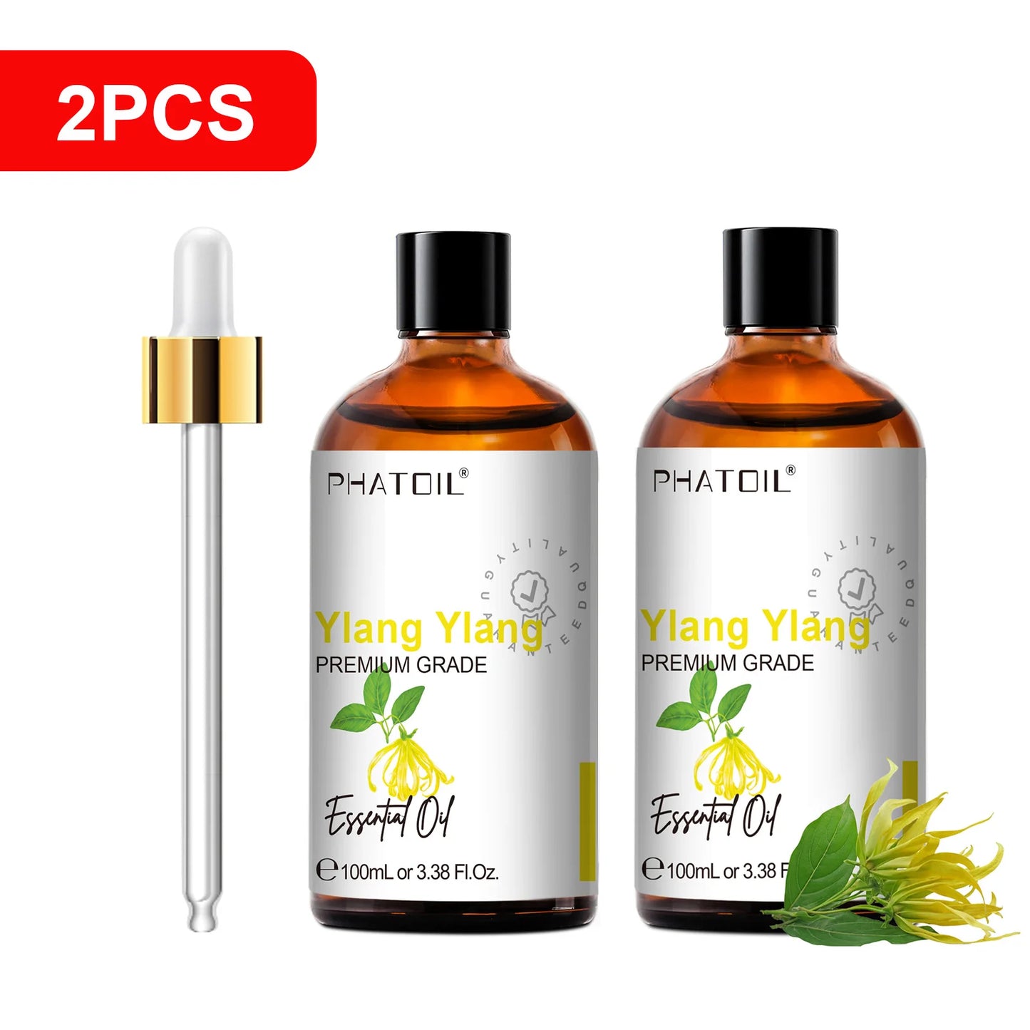 PHATOIL 100ml(3.38 fl.Oz) Eucalyptus Peppermint Tea tree Vanilla Bergamot Aromatherapy Essential Oil For Diffuser,Candle Making Peaceful Pleasures Health and Wellness 2pcs Ylang Ylang 100ml
