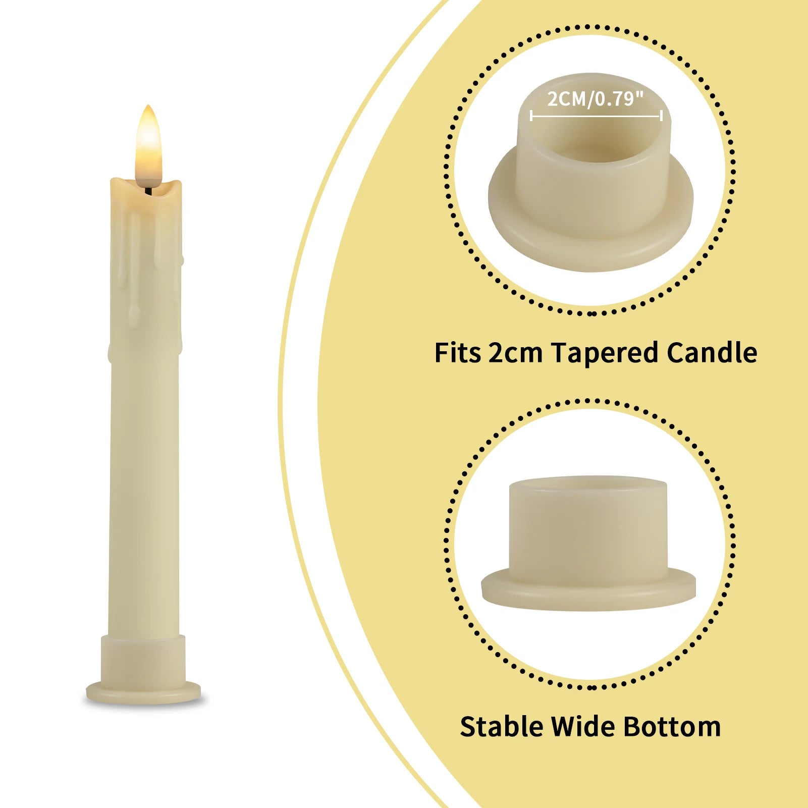 Pack of 6/12/24pc LED Flameless Flickering Taper Candles with Remote Ivory Candlesticks for Xmas Wedding Fireplace Decoration Peaceful Pleasures Health and Wellness