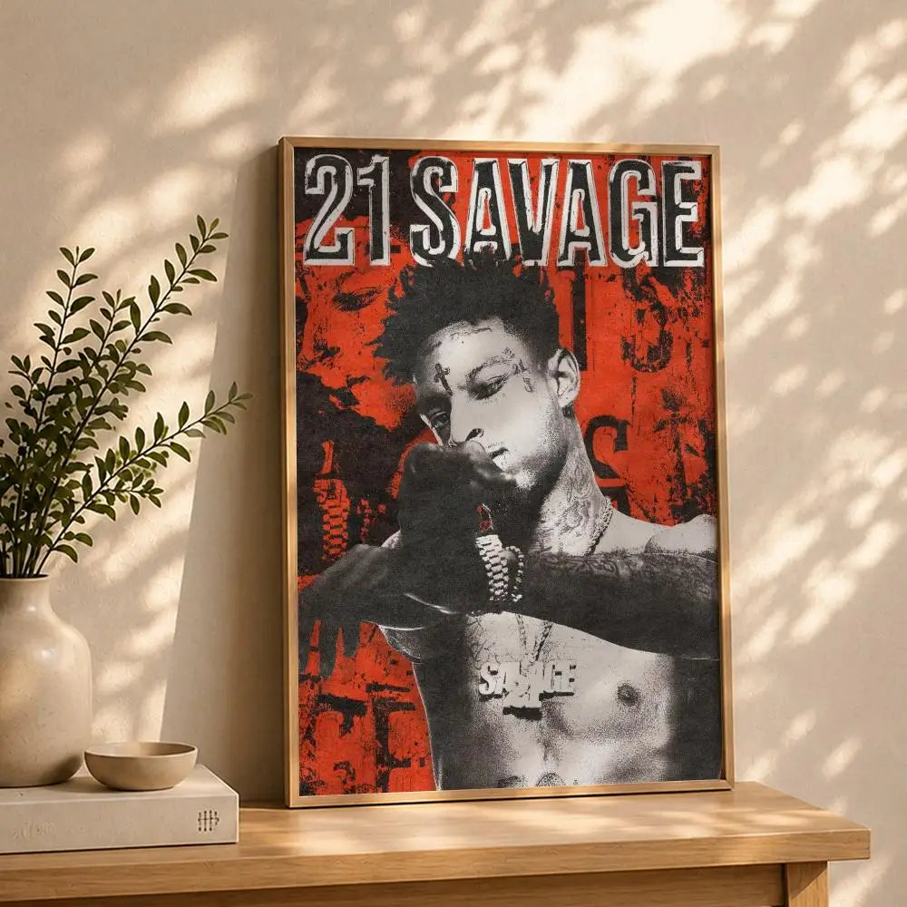 21 Savage HD Rapper Poster | Self-Adhesive Waterproof Wall Art Rapper Wall Poster Peaceful Pleasures Health and Wellness White4 50X70cmNoframe
