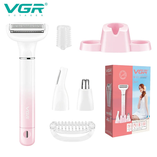 VGR Electric 3-in-1 Beauty Cleaning Set Facial Shaver Eyebrow Trimming Machine Nose Hair Trimmer Female Body Shaver V-611 Peaceful Pleasures Health and Wellness USB