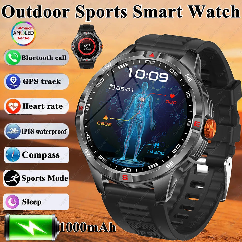 Military 1000mAh Battery Sports Smart Watch Adult Men Compass BT Call Heart Rate Health Monitoring IP68 Waterproof SmartWatches Peaceful Pleasures Health and Wellness