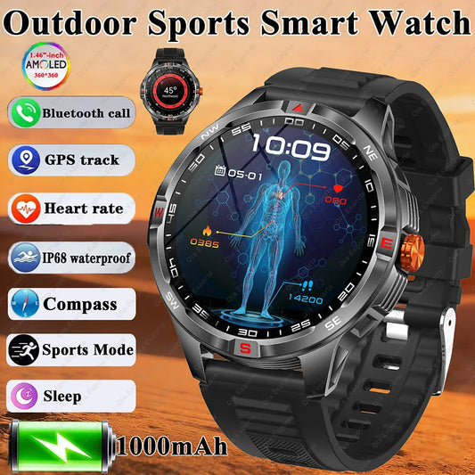 Military 1000mAh Battery Sports Smart Watch Adult Men Compass BT Call Heart Rate Health Monitoring IP68 Waterproof SmartWatches Peaceful Pleasures Health and Wellness