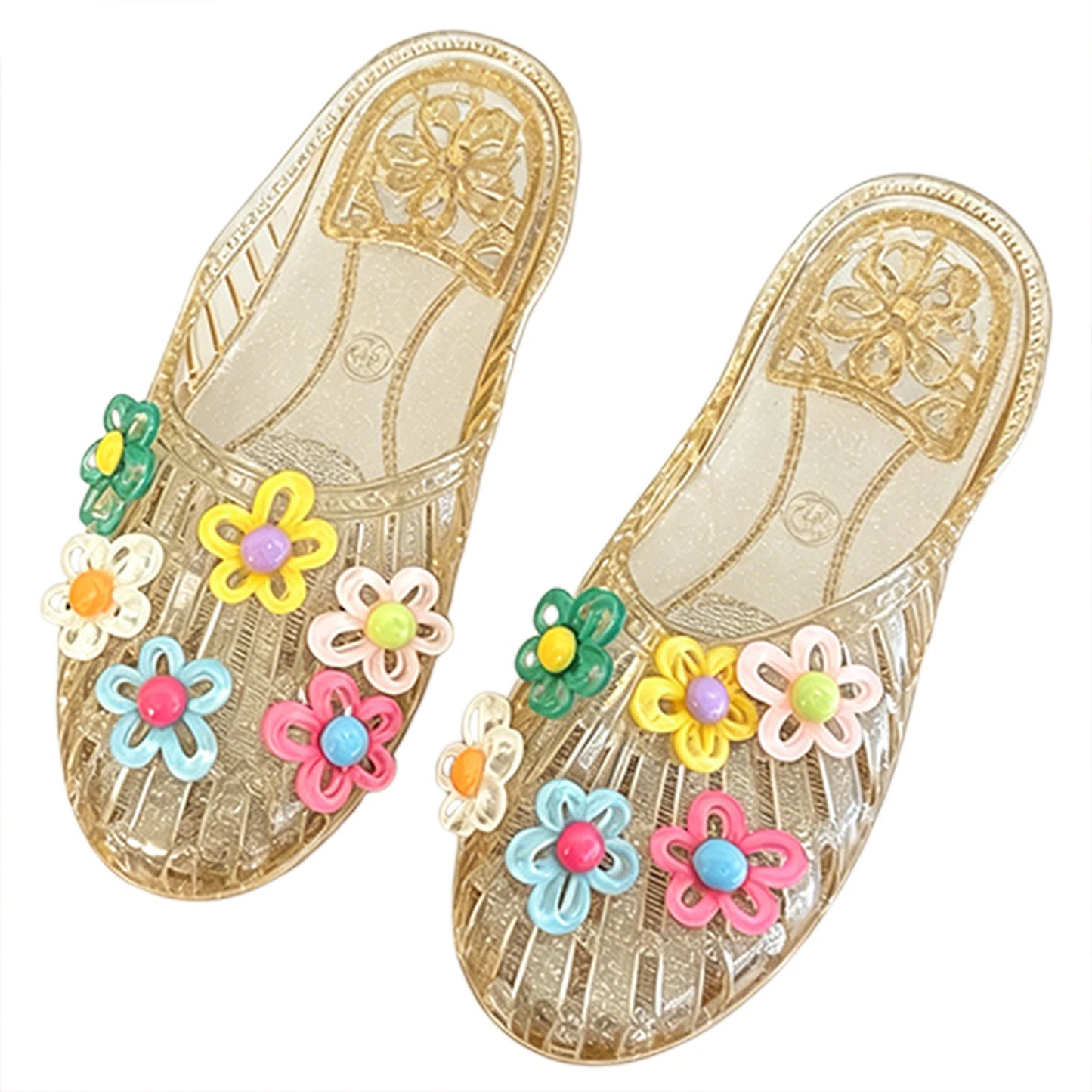 Transparent Flat Bottomed Hooded Slippers,Anti Slip Hollow Hole Shoes,Crystal Half Slippers,For Beach Fun/Daily Casual Walking Peaceful Pleasures Health and Wellness Glod 41