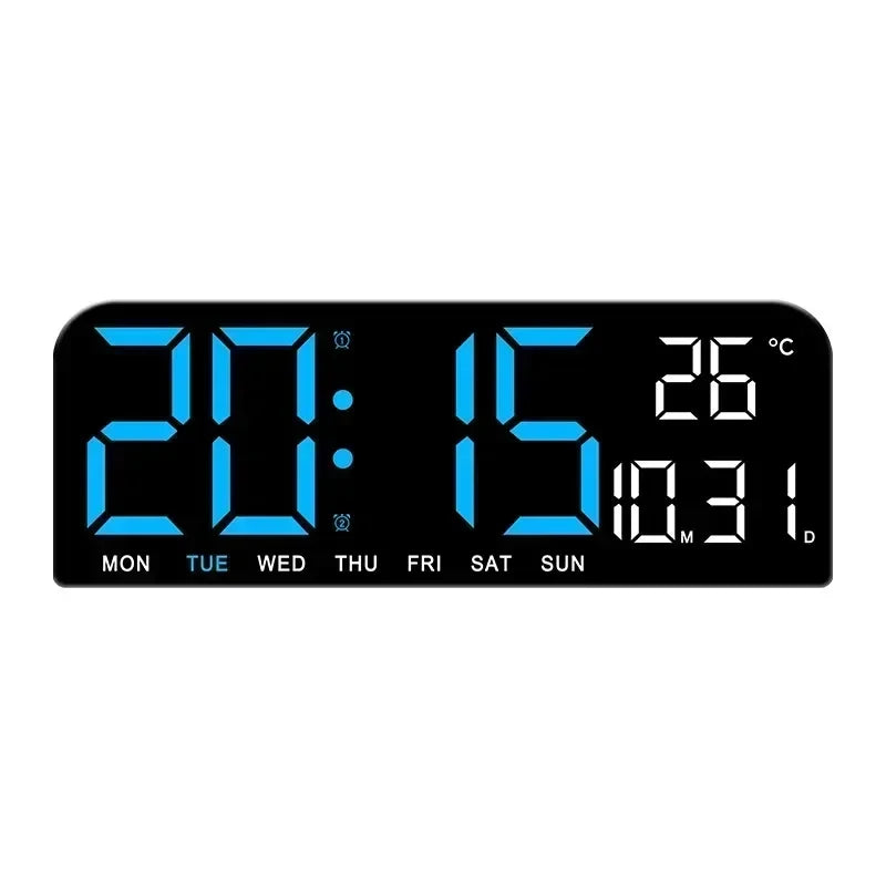Large LED Digital Wall Clock Table Clock Temperature Date Week Display Countdown Brightness Adjustment Dual Alarms 12/24H Clock Peaceful Pleasures Health and Wellness Blue