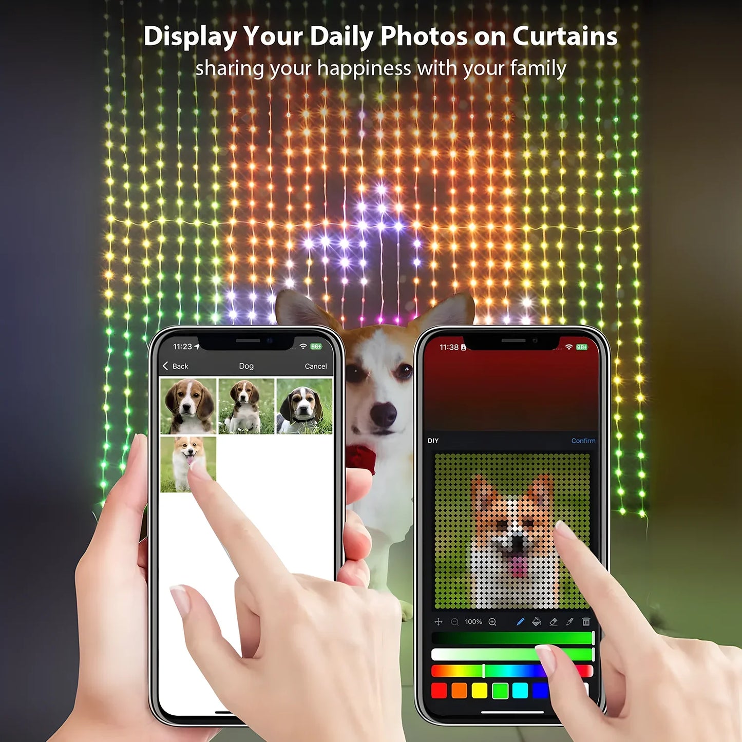 RGB Smart Curtain Fairy Lights | 400 LEDs, App Control, IP65