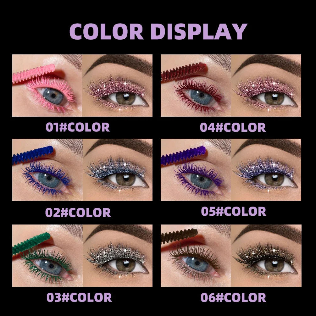 QIBEST Double Ended Colorful Mascara Eyelashes Extension Thick Curling Quick Dry Long Lasting Blue Purple White Glitter Mascara Peaceful Pleasures Health and Wellness