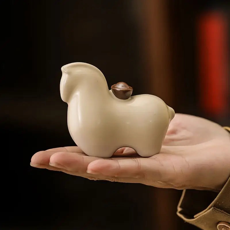 Ruyao Zodiac Horse Tea Pet Ceramic Ornament | Lucky Decor Ceramic Figurine Peaceful Pleasures Health and Wellness