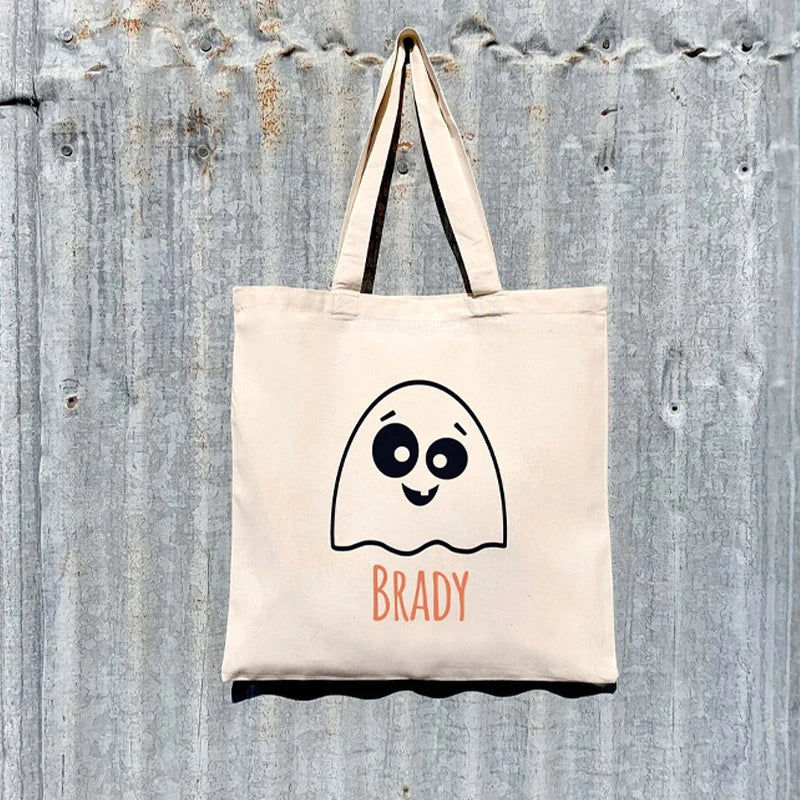 Personalized Ghost Canvas Tote Bag | Custom Halloween Treat Bag