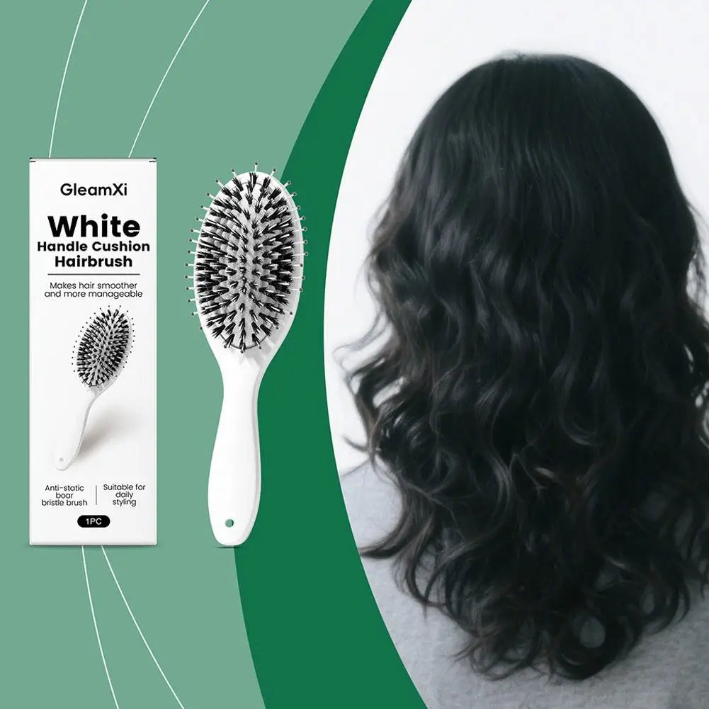 Boar Bristle Hair Brush – Cushion Base Scalp Massager & Detangler