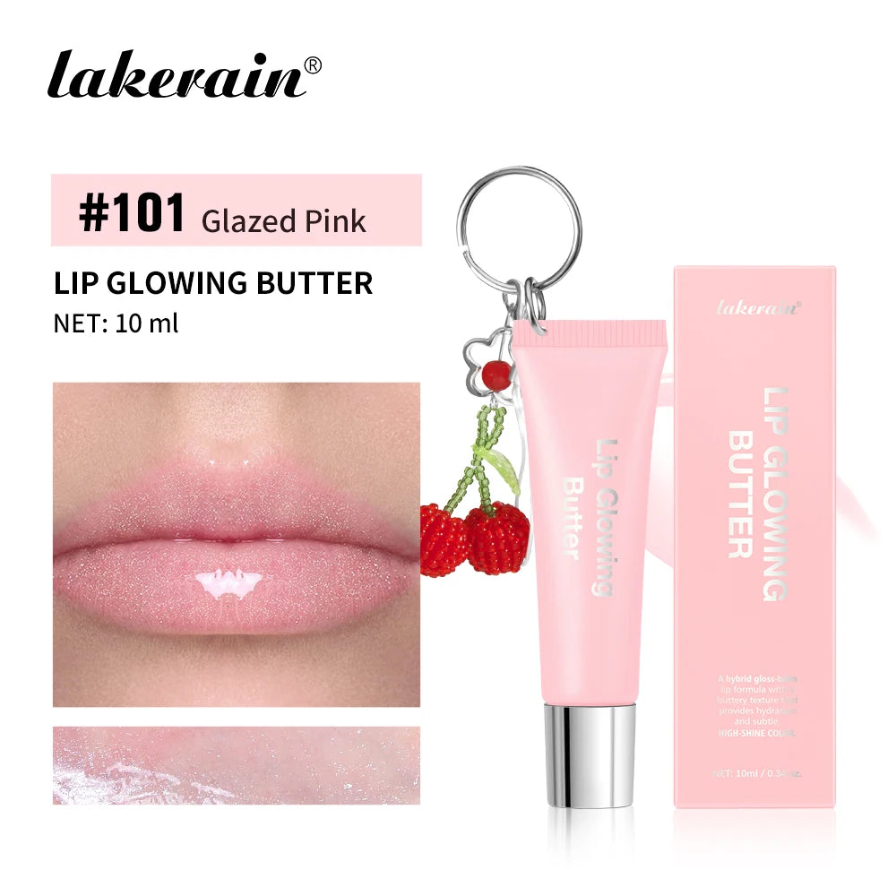 Lakerain Butter Lip Glowing With Keychain Long Lasting Deep Hydration Natural Color Smooth Lip Quickly Improve Lip Condition Peaceful Pleasures Health and Wellness Glazed Pink