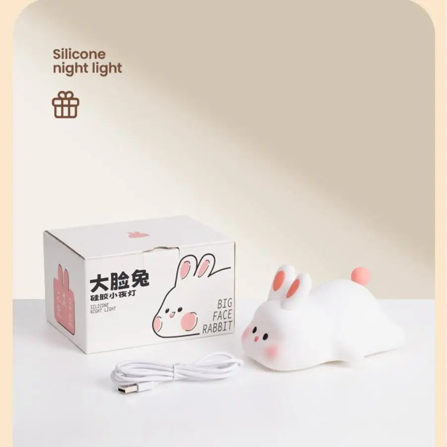 Cute Panda Silicone Patting Lamp Rechargeable Timing LED Night Light For Bedroom Bedside Room Decoration Kids Boys Birthday Gift Peaceful Pleasures Health and Wellness Cute Rabbit