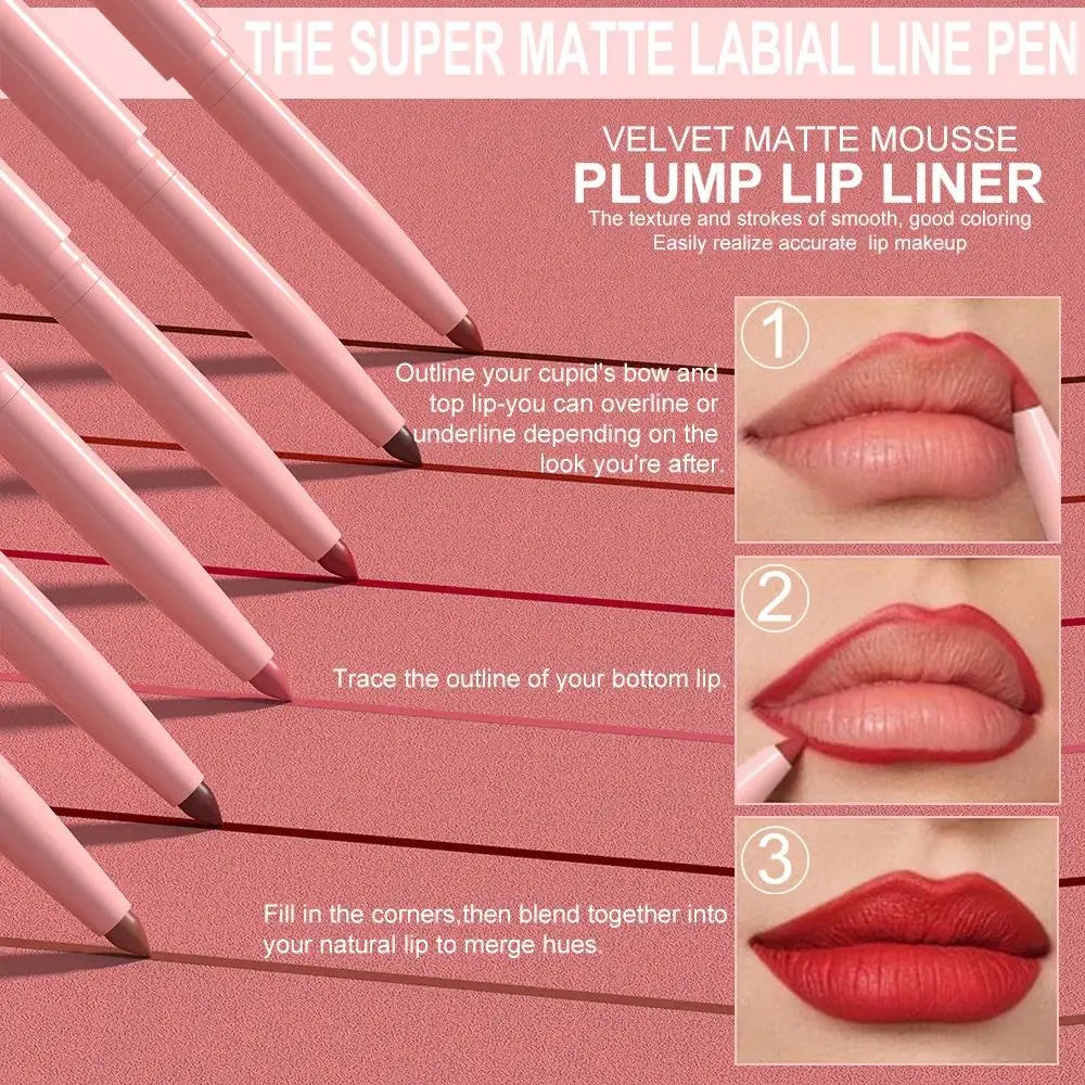 DUNUF 6-Piece Matte Lip Liner Set – Waterproof, Long-Lasting