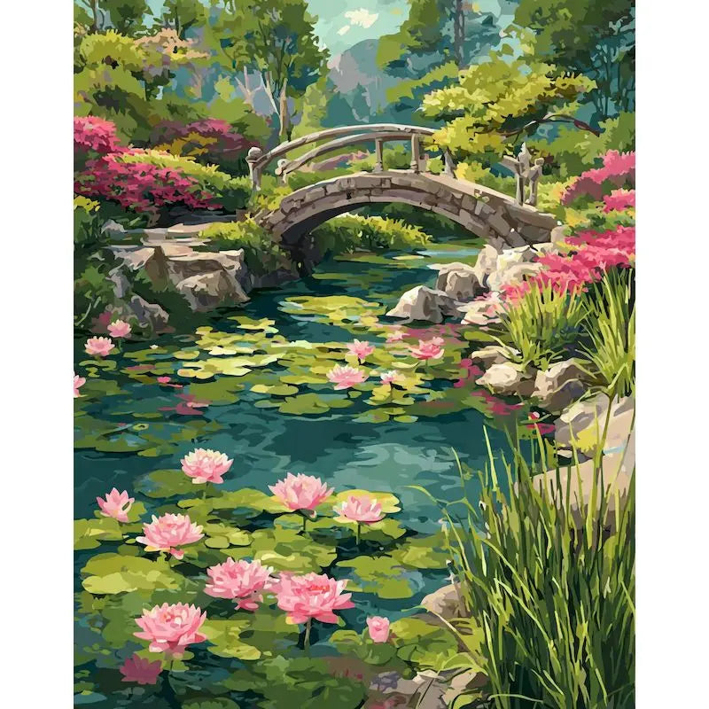 GATYZTORY Paint By Number Landscape Drawing On Canvas HandPainted Art Gift DIY Pictures By Number Lotus Pond Kits Home Decor Peaceful Pleasures Health and Wellness 1-5 30x40cm Unframed