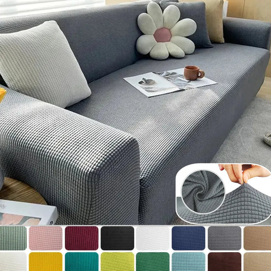 Solid Color Elastic Sofa Cover For Living Room Home Elastic Jacquard Slipcovers Anti-Slip Corner Couch 1/2/3/4 Seater Covers Pr Peaceful Pleasures Health and Wellness