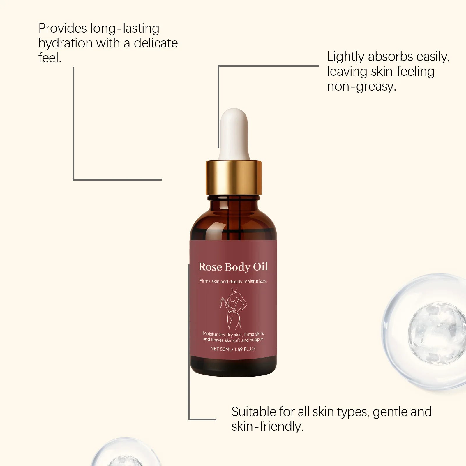 Rose Body Essential Oil Smoothing Skins Improving Skin State Deeply Nourishing Lasting Moisturizing Flower Fragrance Body Serum Peaceful Pleasures Health and Wellness